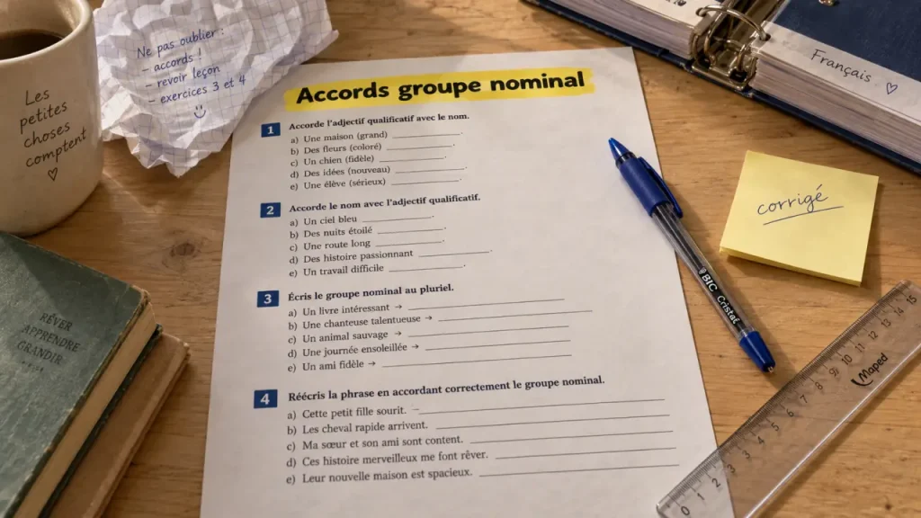 Exercices de français 6ème avec corrigés pdf sur les accords du groupe nominal